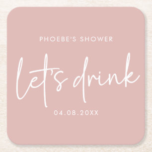 Stoffige Roze Minimalistische Script Bruidsdouche Kartonnen Onderzetters