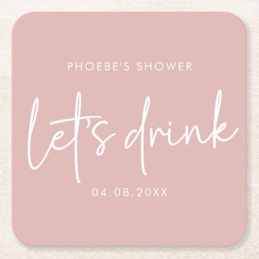 Stoffige Roze Minimalistische Script Bruidsdouche Kartonnen Onderzetters (Voorkant)