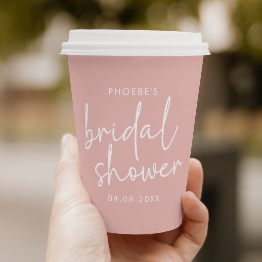 Stoffige Roze Minimalistische Script Bruidsdouche Papieren Bekers