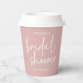 Stoffige Roze Minimalistische Script Bruidsdouche Papieren Bekers (Achterkant)