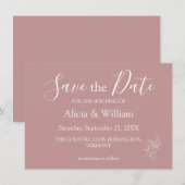 Stoffige Roze Minimalistische Trouw Save The Date (Voorkant / Achterkant)