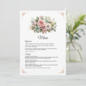 Stoffige Roze, Mintgroene en Blush Bloemen Bruilof Menu (Staand voorkant)