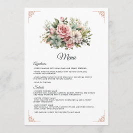 Stoffige Roze, Mintgroene en Blush Bloemen Bruilof Menu