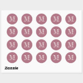 Stoffige Roze Monogram Initiaal Ronde Sticker (Vel)
