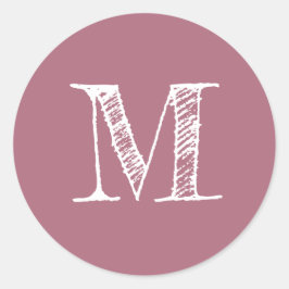 Stoffige Roze Monogram Initiaal Ronde Sticker