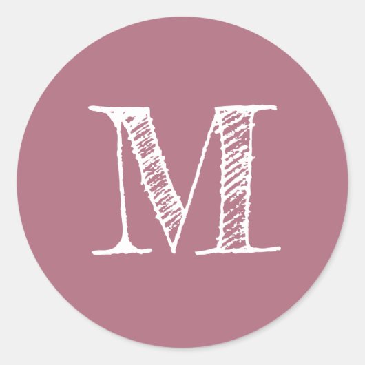 Stoffige Roze Monogram Initiaal Ronde Sticker (Voorkant)