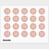 Stoffige Roze Monogram Initiaal Ronde Sticker (Vel)