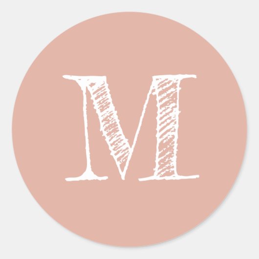 Stoffige Roze Monogram Initiaal Ronde Sticker (Voorkant)
