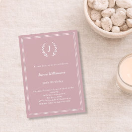 Stoffige roze monogram krans minimalistische verja kaart