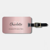Stoffige roze monogram naam bagagelabel (Voorkant horizontaal)