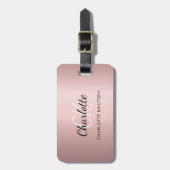 Stoffige roze monogram naam bagagelabel (Voorkant verticaal)