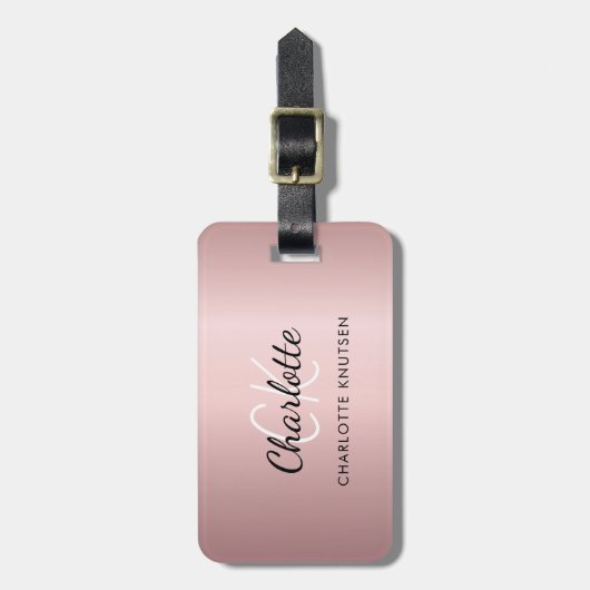 Stoffige roze monogram naam bagagelabel (Voorkant verticaal)