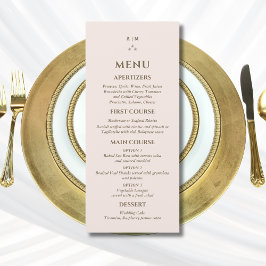 Stoffige Roze Monogram Parel Christelijke Trouwmen Menu