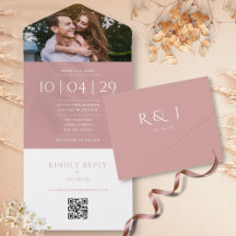Stoffige Roze Monogram QR Code Foto Trouwdatum