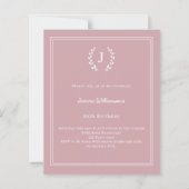 Stoffige roze monogram slinger verjaardagsuitnodig (Voorkant)