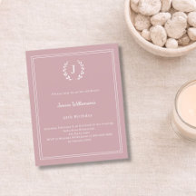 Stoffige roze monogram slinger verjaardagsuitnodig