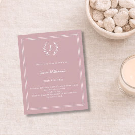 Stoffige roze monogram slinger verjaardagsuitnodig