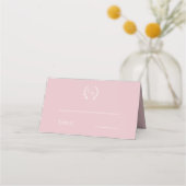Stoffige roze monogramkrans plaatskaartje (Voorkant)