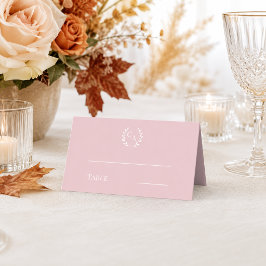 Stoffige roze monogramkrans plaatskaartje