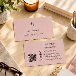 Stoffige roze neutrale QR-code Visitekaartje