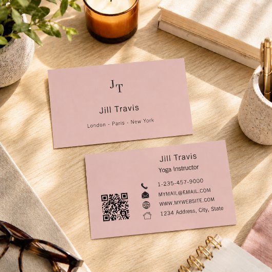 Stoffige roze neutrale QR-code Visitekaartje