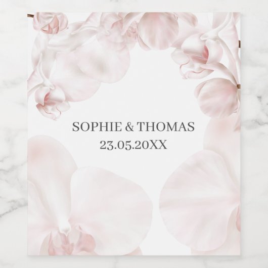 Stoffige roze orchidee waterverf bruiloft details wijn etiket (Enkel label)