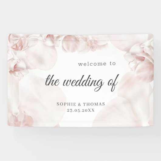 Stoffige roze orchidee waterverf bruiloft spandoek (Horizontaal)