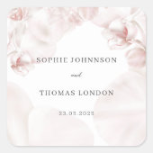 Stoffige roze orchidee waterverf bruiloft vierkante sticker (Voorkant)