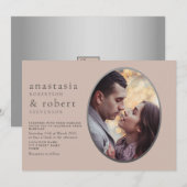 Stoffige Roze Ovaal Foto Huwelijksuitnodiging Kaart (Voorkant / Achterkant)