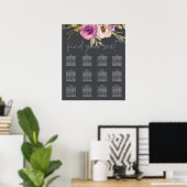 Stoffige roze paarse bloemen bruiloft zitplaatsenk poster (Thuiskantoor)