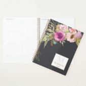 Stoffige roze paarse bloemige trendy monogram planner (Display)
