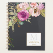 Stoffige roze paarse bloemige trendy monogram planner (Voorkant)