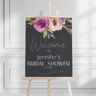 Stoffige roze paarse bloemrijke elegante bruidsdou poster