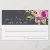 Stoffige roze paarse date night idee shower spel briefpapier (Voorkant)
