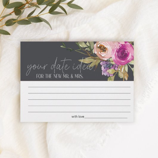 Stoffige roze paarse date night idee shower spel briefpapier