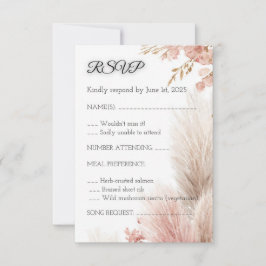Stoffige roze pampagras RSVP kaart uitnodiging