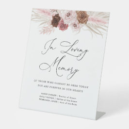 Stoffige roze pampas bloemenbruiloft gedenkteken reclamebord met voetstuk