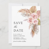 Stoffige Roze Pampas Gras Foto Bruiloft Save The Date (Voorkant)