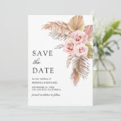 Stoffige Roze Pampas Gras Foto Bruiloft Save The Date (Staand voorkant)