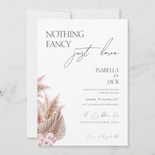 Stoffige Roze Pampas Gras Intieme Trouw  Kaart (Voorkant)