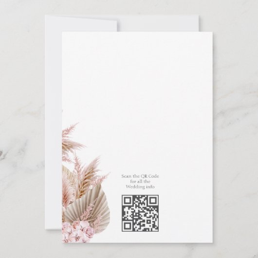 Stoffige Roze Pampas Gras Intieme Trouw  Kaart (Achterkant)