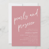 Stoffige Roze Parels en Prosecco Bruidsfeest Kaart (Voorkant)