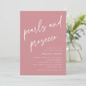 Stoffige Roze Parels en Prosecco Bruidsfeest Kaart (Staand voorkant)