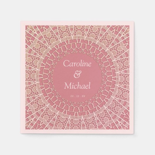  stoffige roze partij bruiloft kant servet (Voorkant)