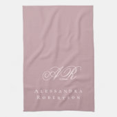 Stoffige Roze Pastel Roze Monogram Naam Minimalist Theedoek (Verticaal)
