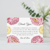 Stoffige roze pioenen en citroen bruiloft bedankkaart (Staand voorkant)