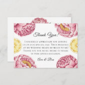 Stoffige roze pioenen en citroen bruiloft bedankkaart (Voorkant / Achterkant)