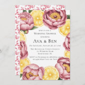 Stoffige roze pioenen en citroen bruiloft douche kaart (Voorkant / Achterkant)