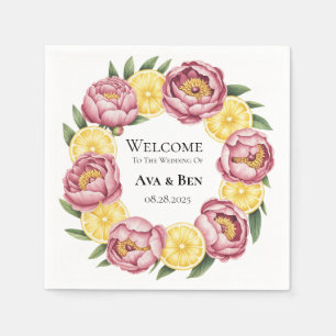 Stoffige roze pioenen en citroen bruiloft papier B Servet