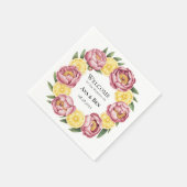 Stoffige roze pioenen en citroen bruiloft papier B Servet (Hoek)